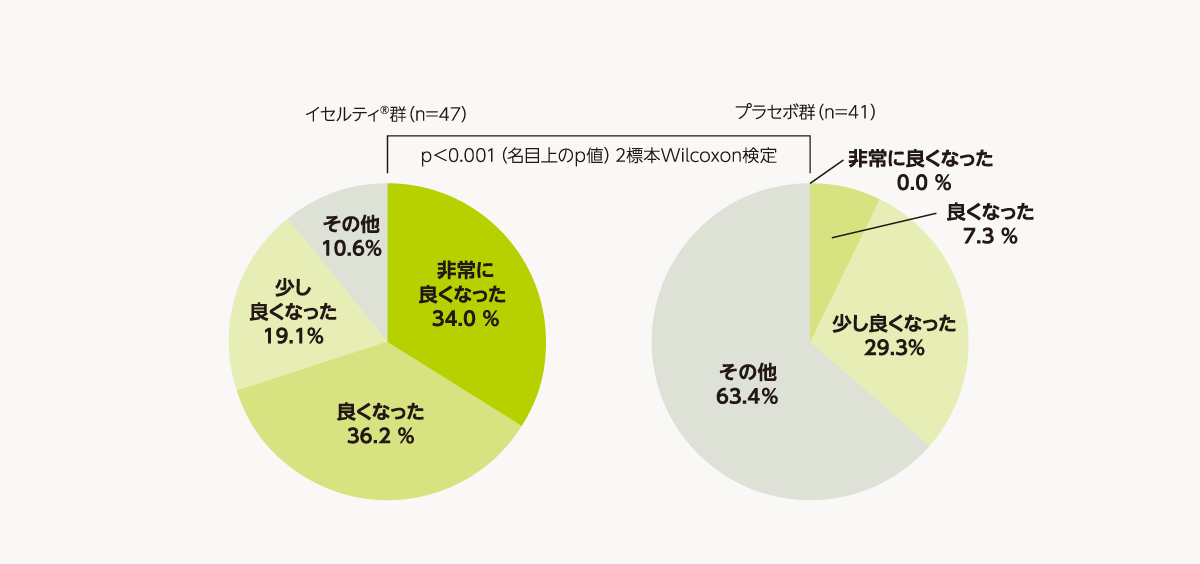 治療期最終評価時のPGICの全般的症状の割合